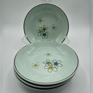 4 Nobility Permaware Vintage Mint Green Floral Fruit Berry Bowls, 5.25"